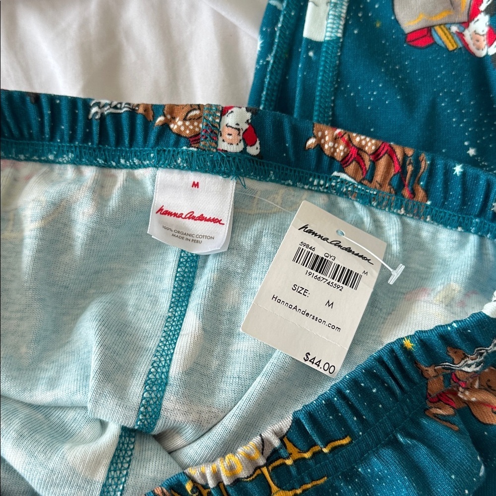 NWT Hanna Andersson Teal Santa Sleigh Christmas Pajama Set size M Organic cotton - Picture 4 of 6